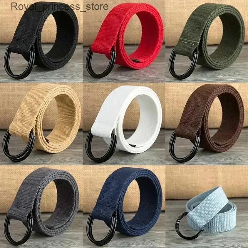 Bälten 2024 Ny taktisk dukbälte med högkvalitativa kvinnor dubbel D-ring spänne midjeband casual canvas Womens midjeband tyg Q240425