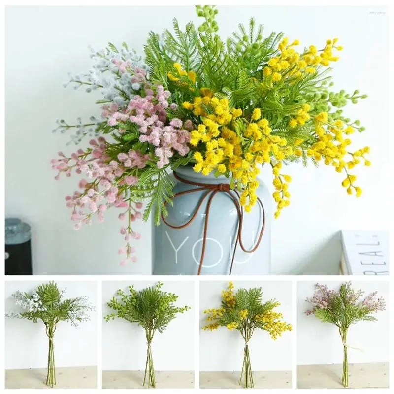 Flores decorativas 6 PCs Mimosa artificial realista POGRAÇÕES APRES