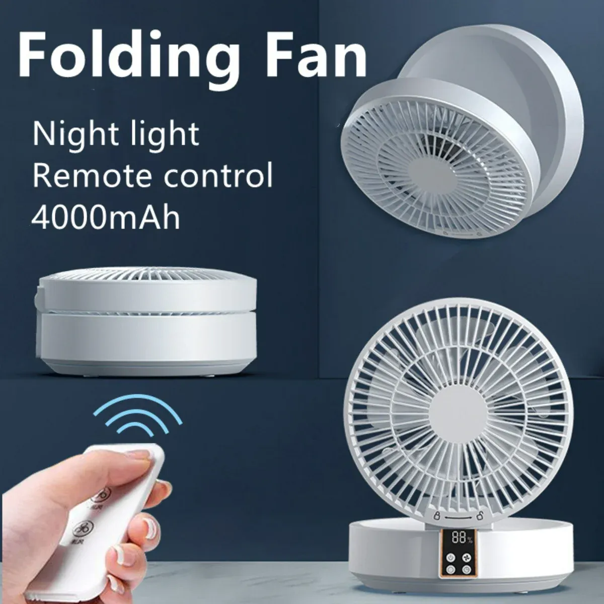 Fans Ny fjärrkontroll trådlöst cirkulerande luftkylningsfläkt med LED -lätta fällbara elektriska väggmonterade fläkt skrivbordsfläktar USB
