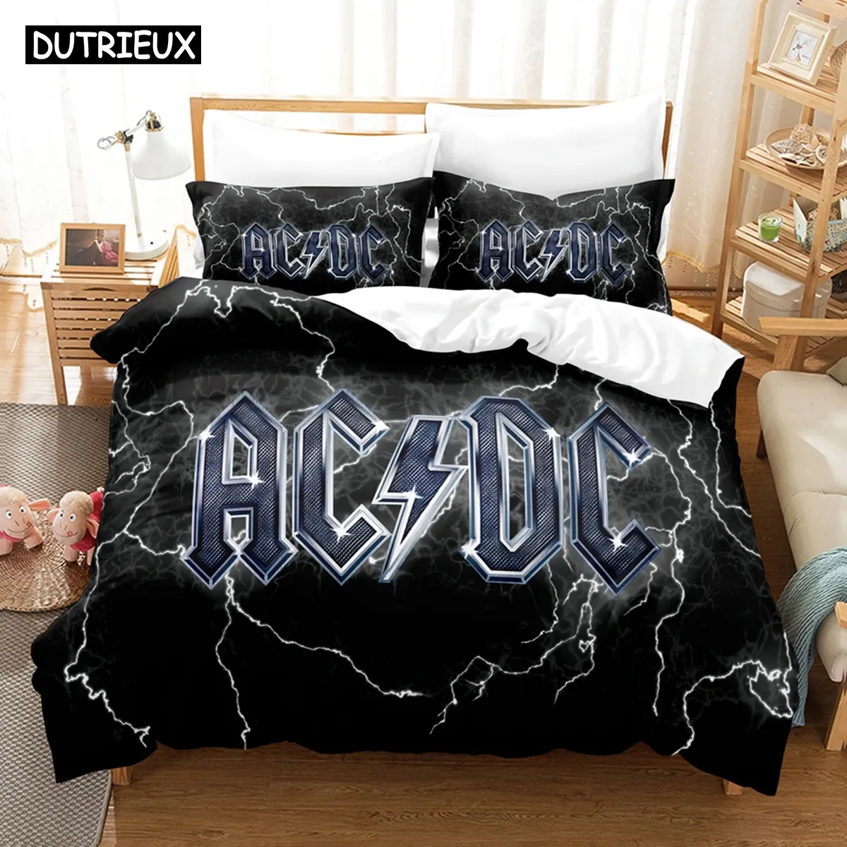 Conjuntos 3D AC DC Music Bedding Sets Tampa de edredão Conjunto com travesseiro Twin Full Queen King Campo de cama de cama de cama