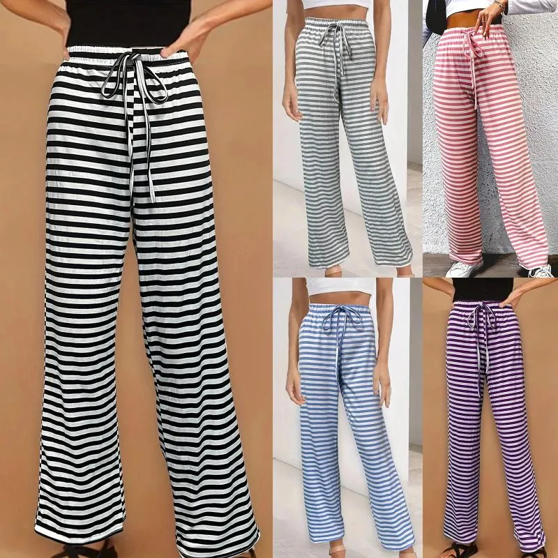 Women's Pants Trousers For Women Summer Comfortable And Fashionable Striped Wide Leg Strap High Waist Yoga Clothes