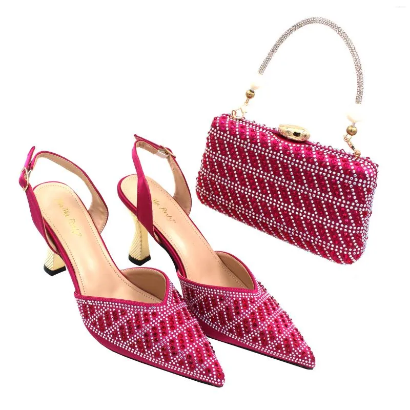 Dress Shoes 2024 Winter Design Pumps Match Hand Bag In Fuchsia Color Comfortable Thin Heels Italian High Quality And Set