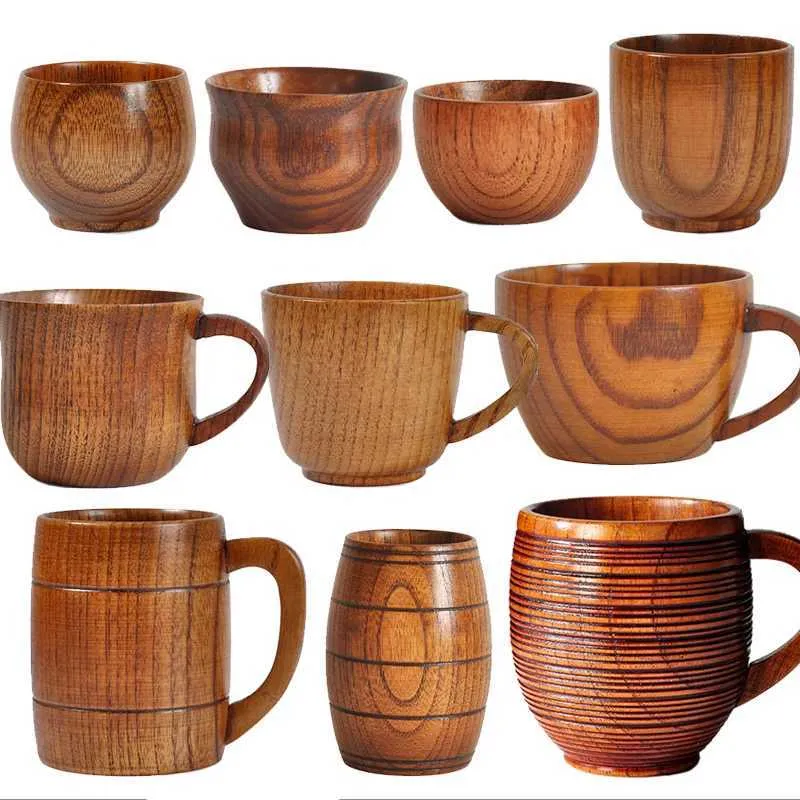 Bicchieri tazze in legno succo di birra da tè al latte d'acqua vintage per ufficio vintage cucina accessori per bevande con manici in legno H240425