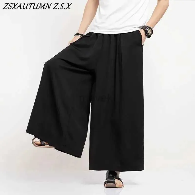 Herenbroek zomer dunne casual brede broek losse plus size Japanse mode hakama harajuku oversized broek Chinese stijl mannen rokbroek d240425