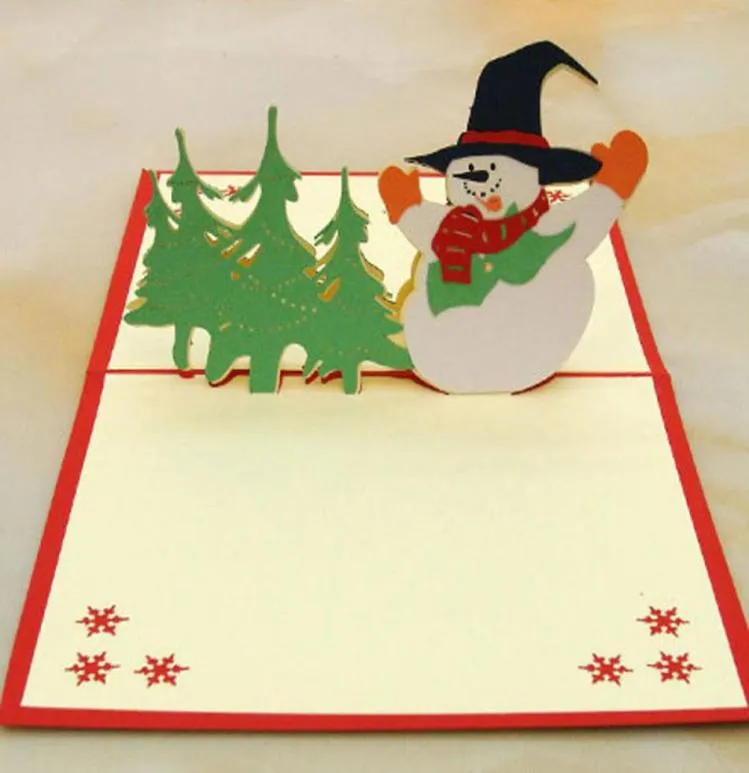 Cute Creative Christmas Tree Snowman Greeting Cards 3D Pop UP Handmade Xmas Postcards Festive Party Supplies1664351