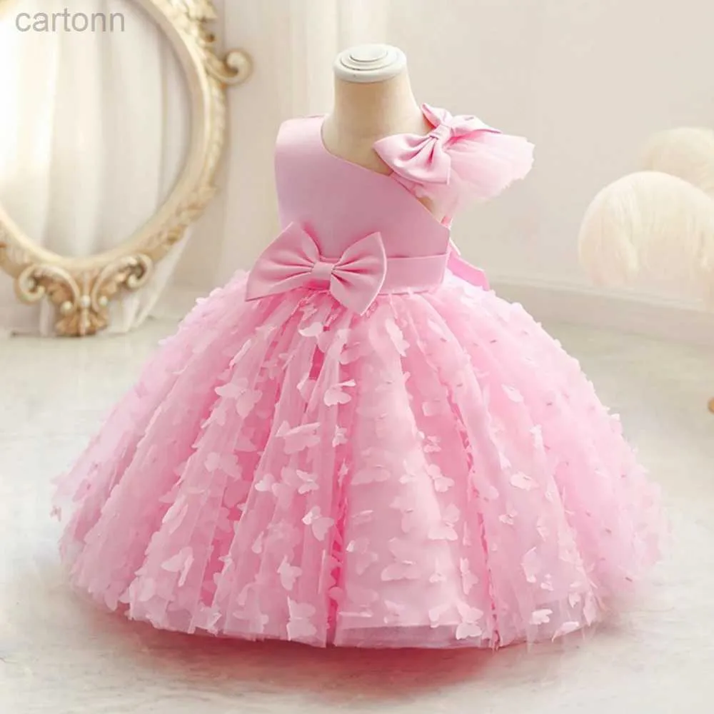 Robes de fille mode papillon tulle bébé fête fille fille princesse robe grand arc premier 1er anniversaire fleur filles robes tutu baptême robe de soirée d240425