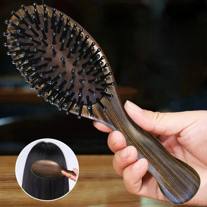 Hair pente Nature Brush de madeira Anti-estática Pincel de escova de cabelo Massagem de couro cabeludo Ferramentas de estilo de almofada de ar para homens 240418