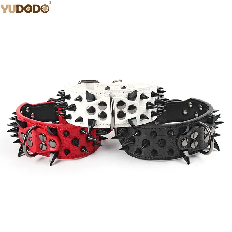 Collars 2inch Width Soft Leather Studded Dog Collar Black Rivet Spiked Collar For Medium Large Dogs Pitbull Bully Necklace 1524"