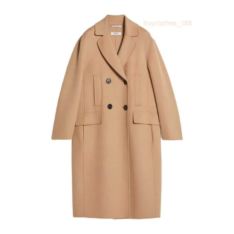 Designer Coats Cashmere Coats Luxury Coats Max Maras Womens Handsewn Pure ull dubbelsidig Beige Double Breasted Coat