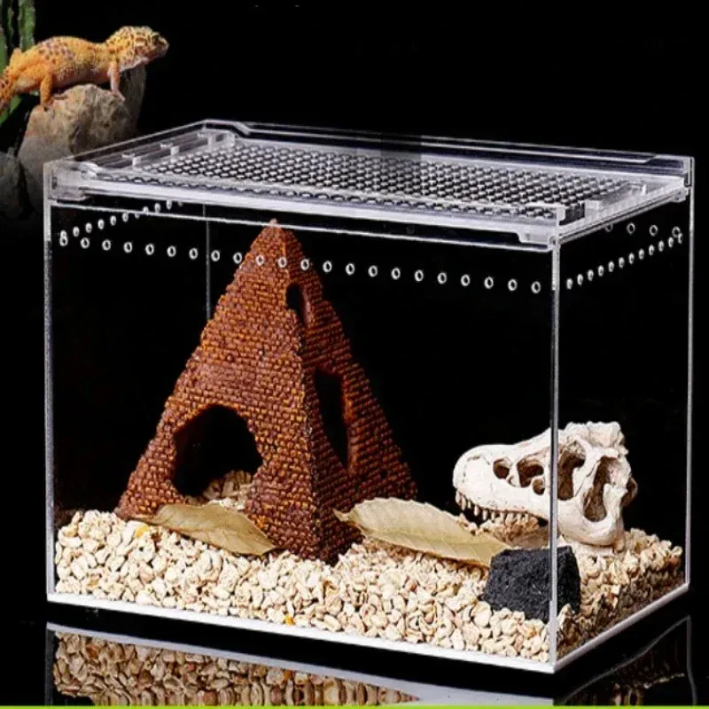 Terrariums Reptilien Acrylzüchtungsbox Eidechse Frosch Reptilien Terrarium Käfig Tank und Leckbox Pet Habitat Arboreal Tarantula Gehege