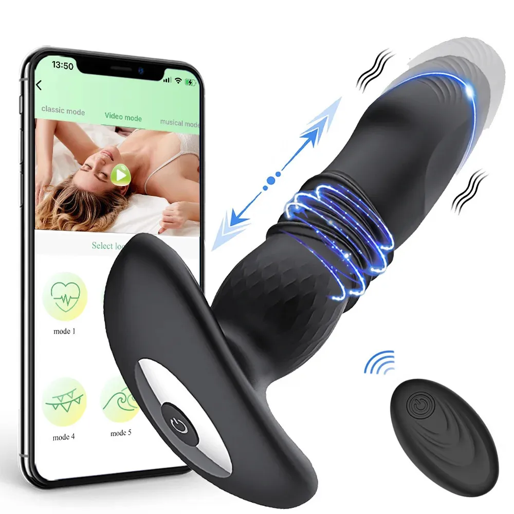 Stuwkracht vibrerende kont anale plug -app vibrator draadloos externe seksspeeltjes voor dames kont dildo prostaat massager buttplug 240412