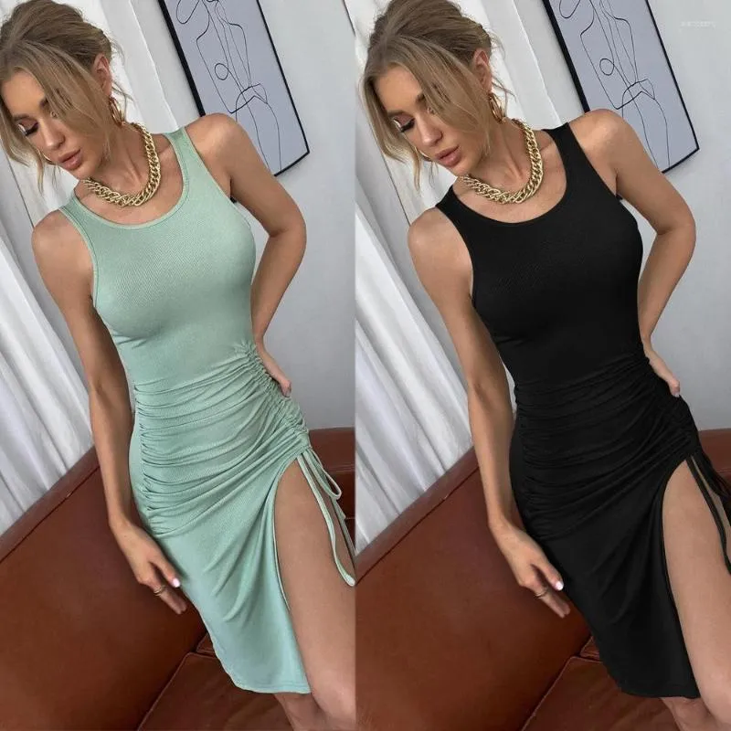 Casual Dresses Sexy Mini Dress 2024 Spot Mint Green Slim Slit Skirt
