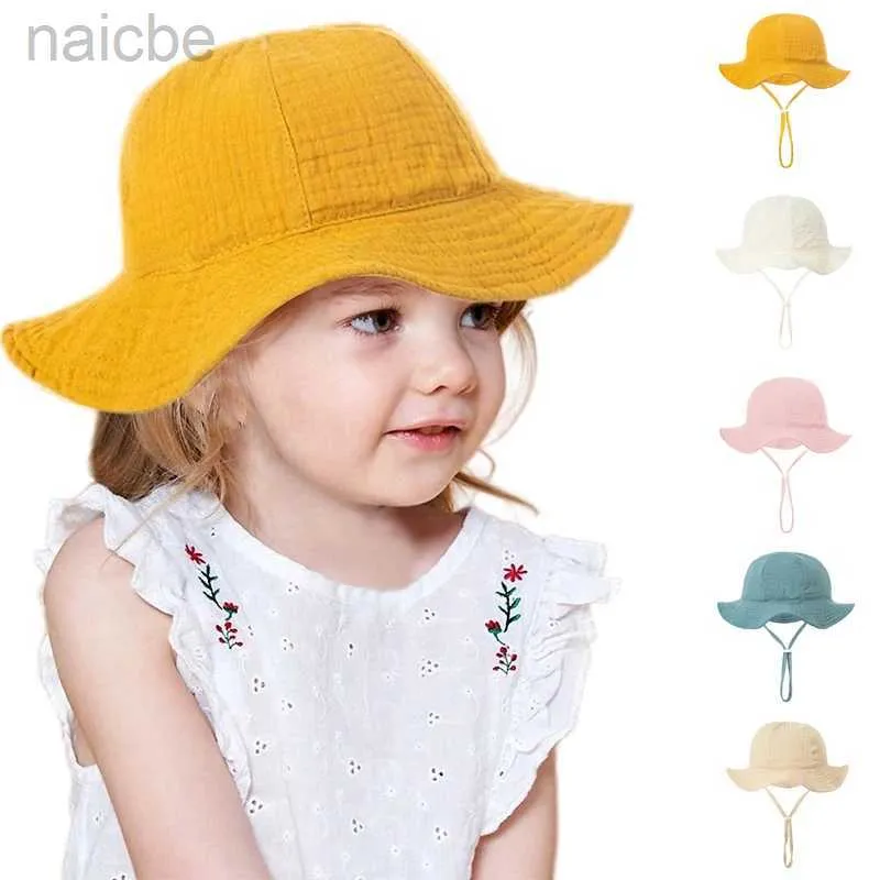 937C Caps Hats New Summer Panama Baby Girls Hats Solid Boys Fisherman Hat Baby Sun Hat Outdoor UV Cotton Bucket Hat Toddler Kids Panama Sun Cap d240425