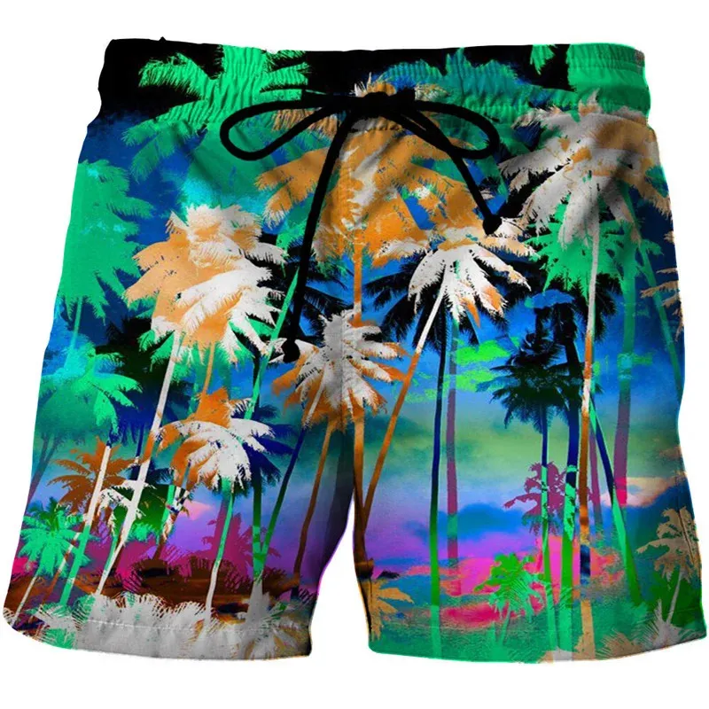 Fashion Coconut Palm Tree Graphic Beach Shorts para homens 3D Art Cenário de pigmentos Pumping Summer Holiday Swimming Turnks 240417