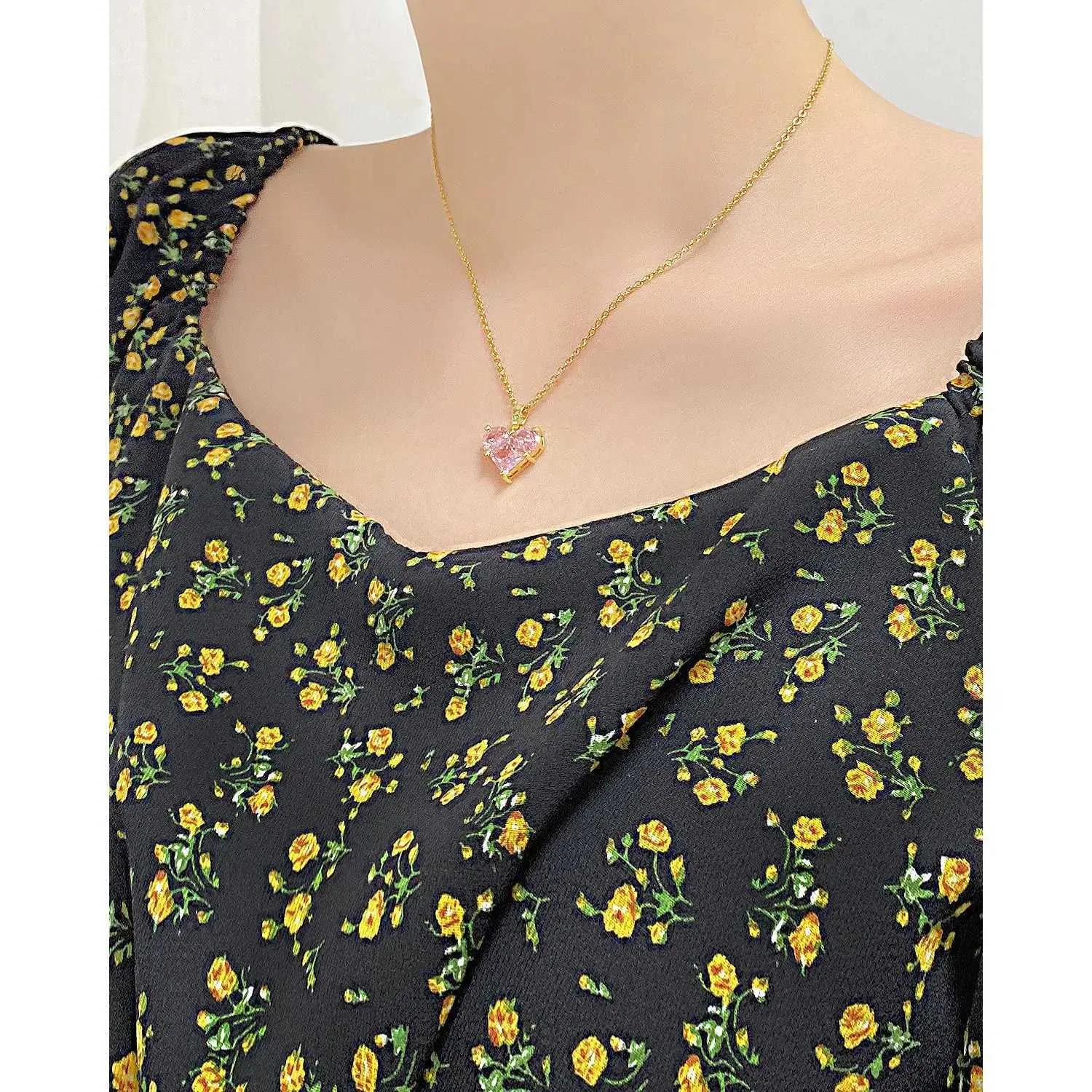 Herz Halskette Mit Rosa Schmuckstein Für Damen Elegant_voghion.com