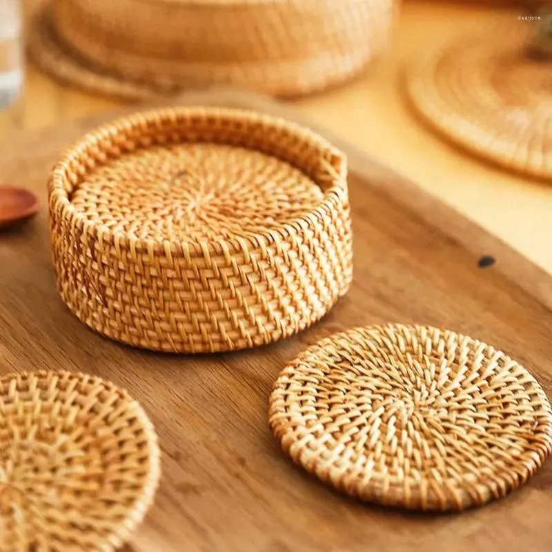 Tavol tabellini 6 1 pcs Porta isolata Isolata Rattan Mapagne fatte a mano Pochemate per piastrelle da pranzo Resistenza al calore rotondo Resistente al calore