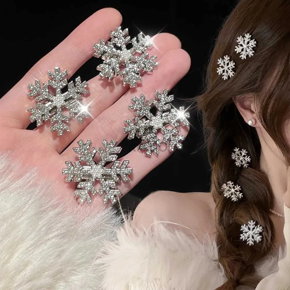 Bijoux de cheveux de mariage flocons de neige Crystal Clips Femmes coréennes Fimelles brillantes Flower Pearl Hairpins Barrette Girls Marriers Headwear Hair Bijoux D240425