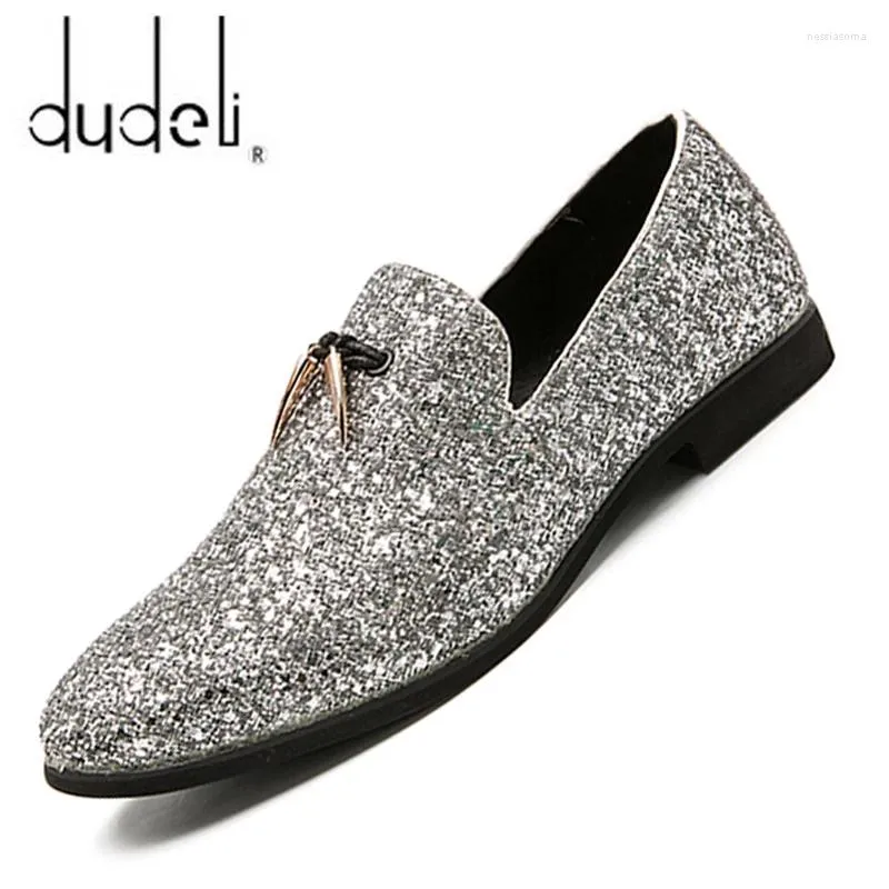 Casual Shoes 37-48 Plus Size White Italian Glitter Loafers Mens Sequin Men pekade Toe Dress Weddings Classic Loafer Formal Shoe