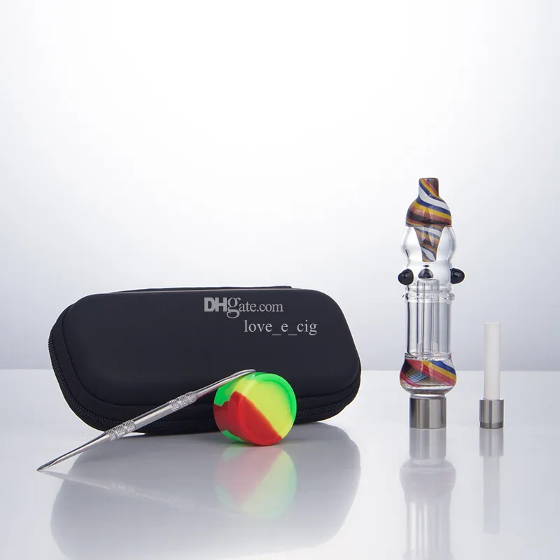 Headshop214 NC101 Heady Color Glass Bong rökrör Bag Set 510 Titanium Ceramic Quartz Nail Colorful Spill-Profow Dab Rig Bubbler Pipe Dabber Tool Silicon Jar