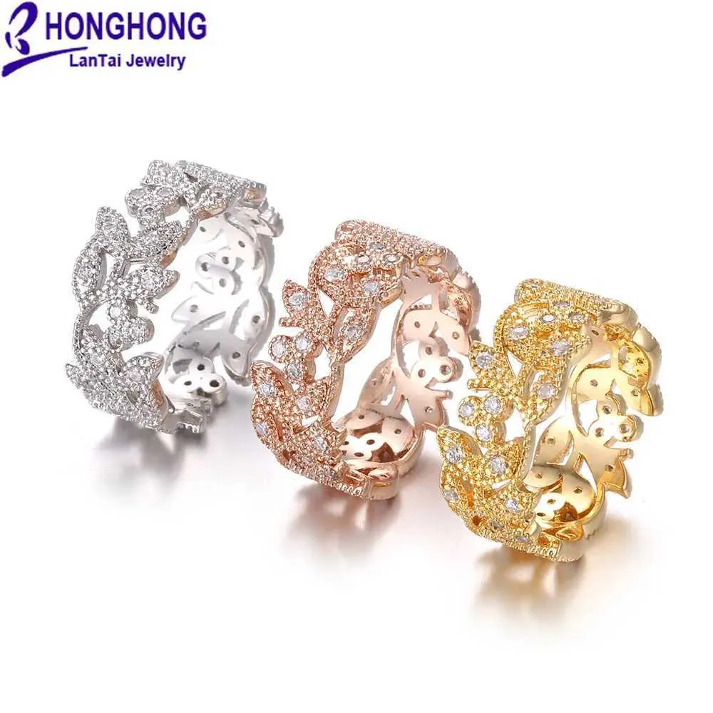 Bands Anneaux Womens Zircon Ring de haute qualité Classic Plant Flow Design Hand Ornaments Birthday Party Cadeaux pour les amis bijoux populaires H240425