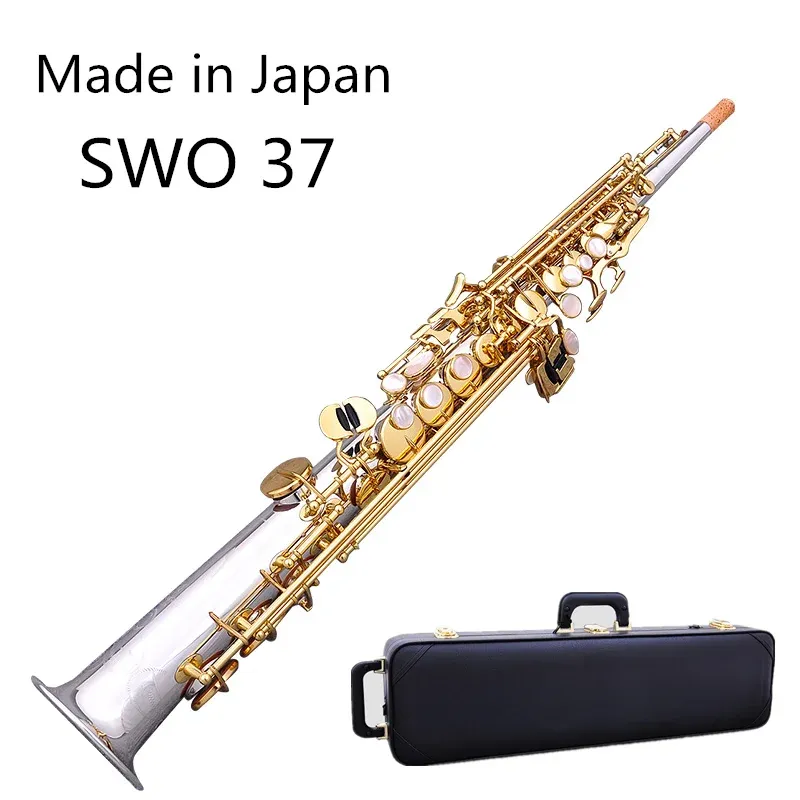 Saksofon Japonia sopran saksofon SWO 37 Nickel Srebrny Wysoka jakość prosta B Flat Sax Musical Bezpłatna wysyłka z twardymi pudełkami