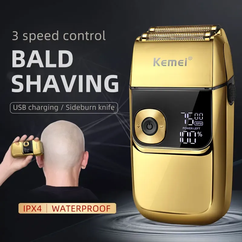 Rakare Kemei Electric Foil Shavers For Men All Metal 2 In 1 Foil Trimmer LED Waterproof Shaving Machine 3Speed ​​Justerbar
