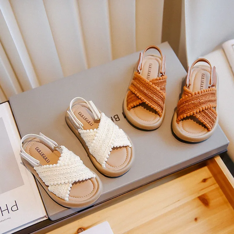 Girls Sandals Summer Casual Beach Shoes Toddler bambini giovani sola sandalo beige beige marrone size 23-37 n0e7#