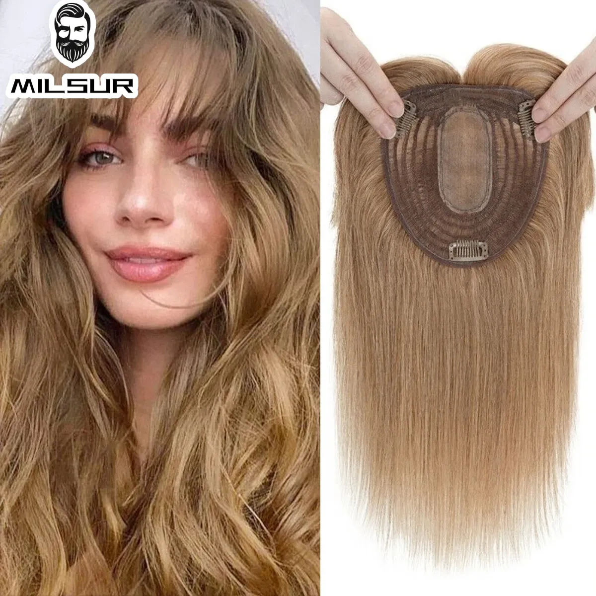 Toppers Human Hair Topper Women Hair Accessorie 12x13cm Clips In Topper Blonde Straight Hair Toppers Breathable Silk Base Hairpieces