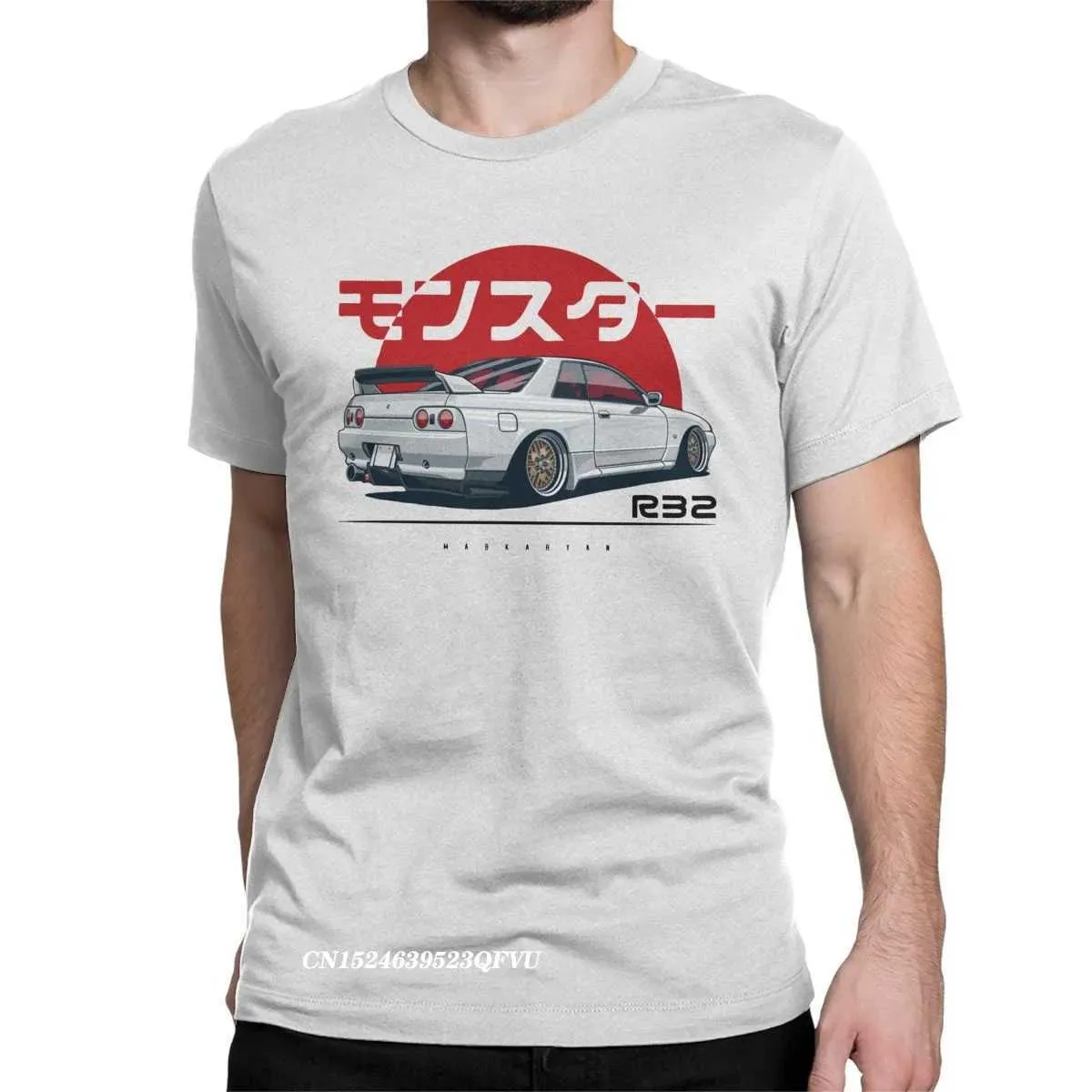 T-shirt maschile Mostro Skyline R32 GTR JDM T-Shirts Men Giapponese Drift Funny Pure Cotton Ts Slve Tops Ts Shirts Tops Plus size T240425