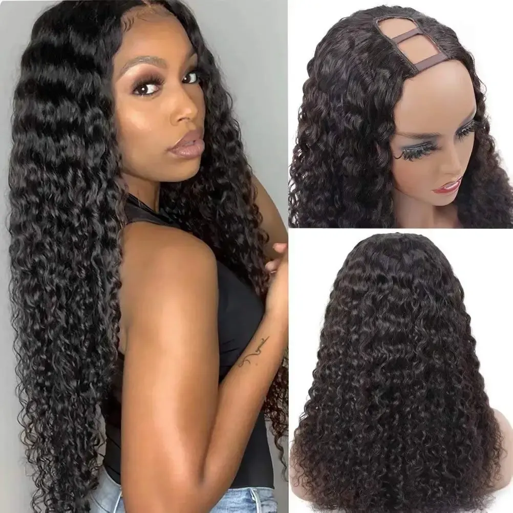 Parrucche Wigs Deep Wave U parte Capelli umani per donne Vergine brasiliana USA CURLE SURPART PACCHI