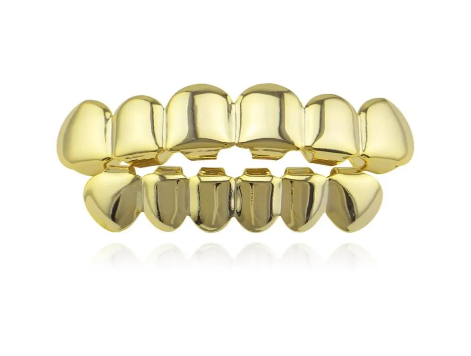 2022 6 Zähne Zähne Fangs Mode Gold plattiert Rhodium HipHop Zähne Grillz obere untere Rock Dentalgrillsets Halloween Requisis5300597