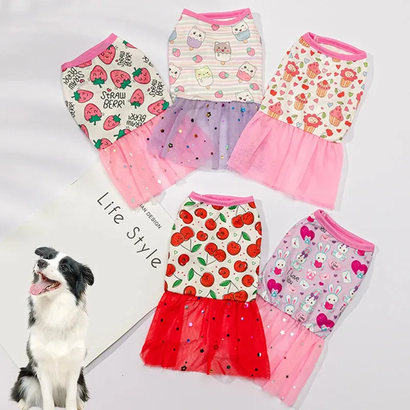 Puppy Sweet Skirt Lace Design fofo Princess Cat Cato de desenho animado impressão de Poodle Yorkie Chihuahua Pet Apparel 240411