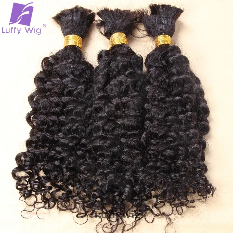 Wigs Double Drawn Curly Human Hair Bulk Bundles 100% Brazilian Remy Human Hair Bulk for Braiding Crochet No Weft Natural Black Color