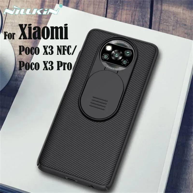 Casos para Xiaomi POCO X3 NFC Case Poco X3 Pro Cover Nillkin Camshield Camino Deslice la cámara Protector Ventible posterior para POCO X3 NFC