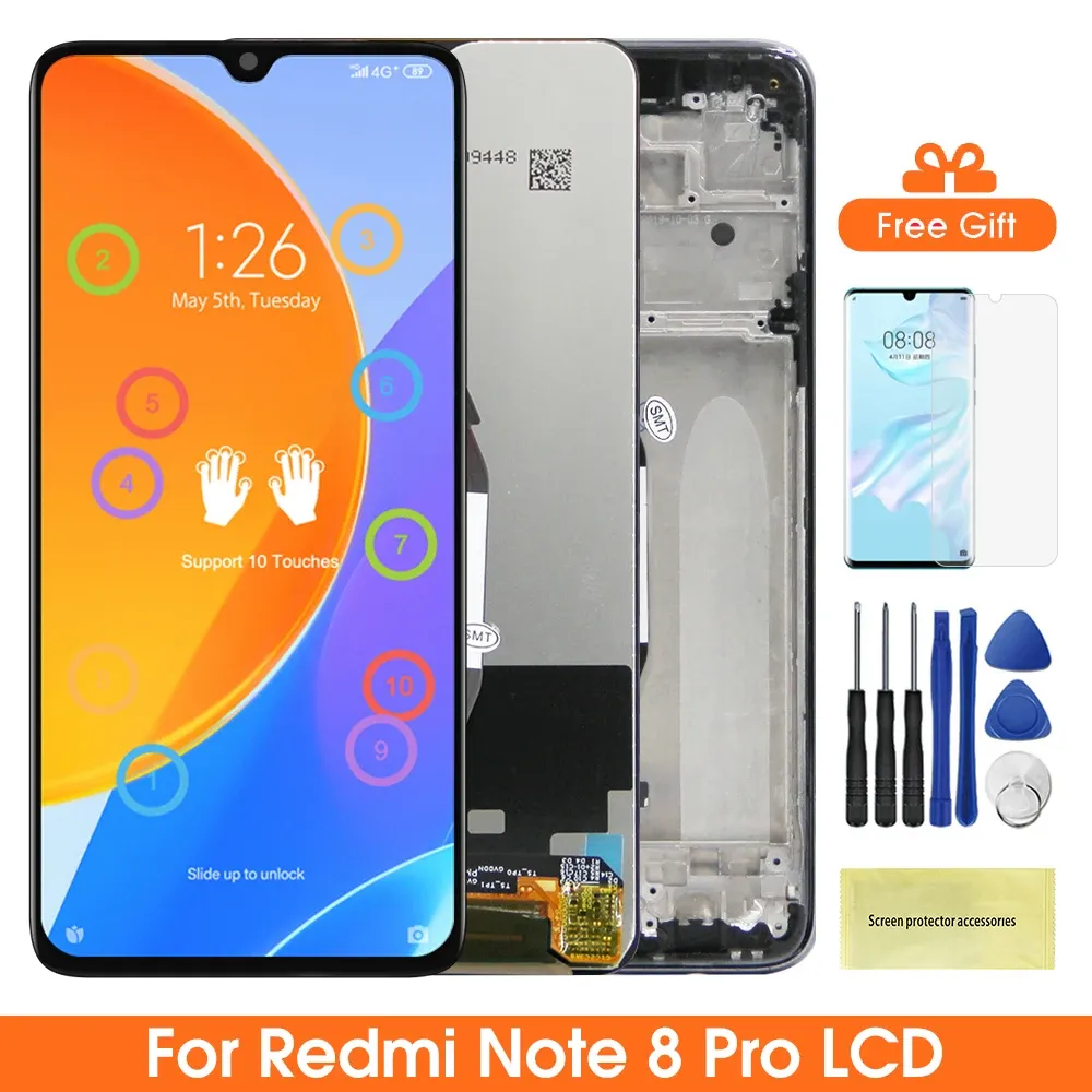 Fone de ouvido/fone de ouvido 6.53 "Tela para Xiaomi Redmi Note 8 Pro M1906G7I LCD Dispay Digital Touch Tela com quadro para Redmi Note 8 Substituição Pro