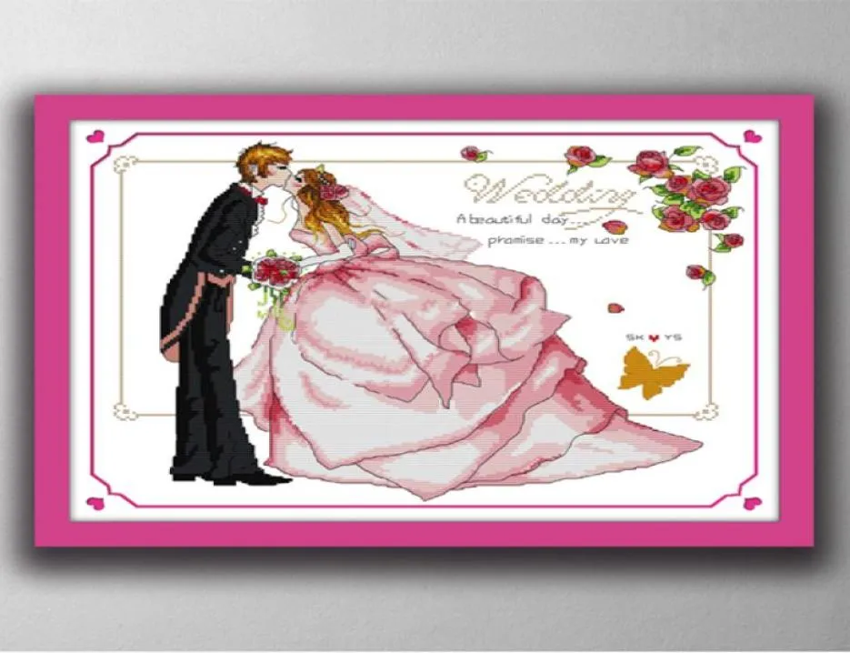 Promise of Love wedding kiss cartoon paintings Handmade Cross Stitch Embroidery Needlework sets counted print on canvas DMC 14CT1274001