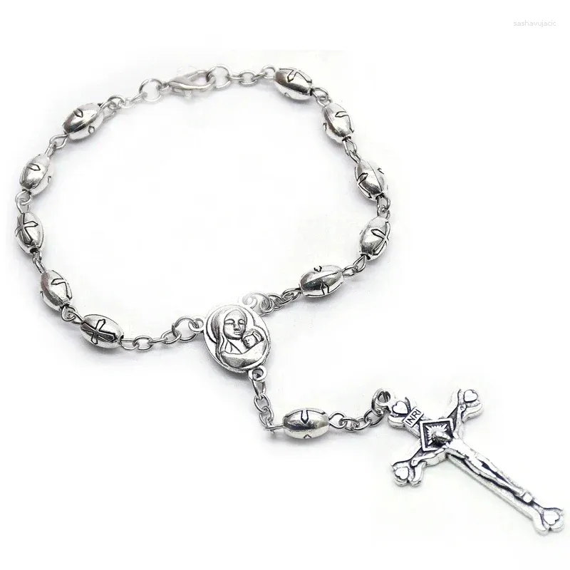 Charm Armband Metal Cross Beads Crucifix Rosary för män Kvinnor Religiösa smycken