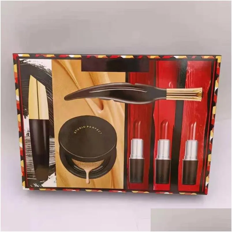 Makeup Sets 6Pcs/Set Set Cosmetic Bundle 3 Lipsticksadd1 Mascaraadd1 Eyelineradd1 Cusion Make-Up Kit Christmas Gift Drop Delivery Heal Ot9To