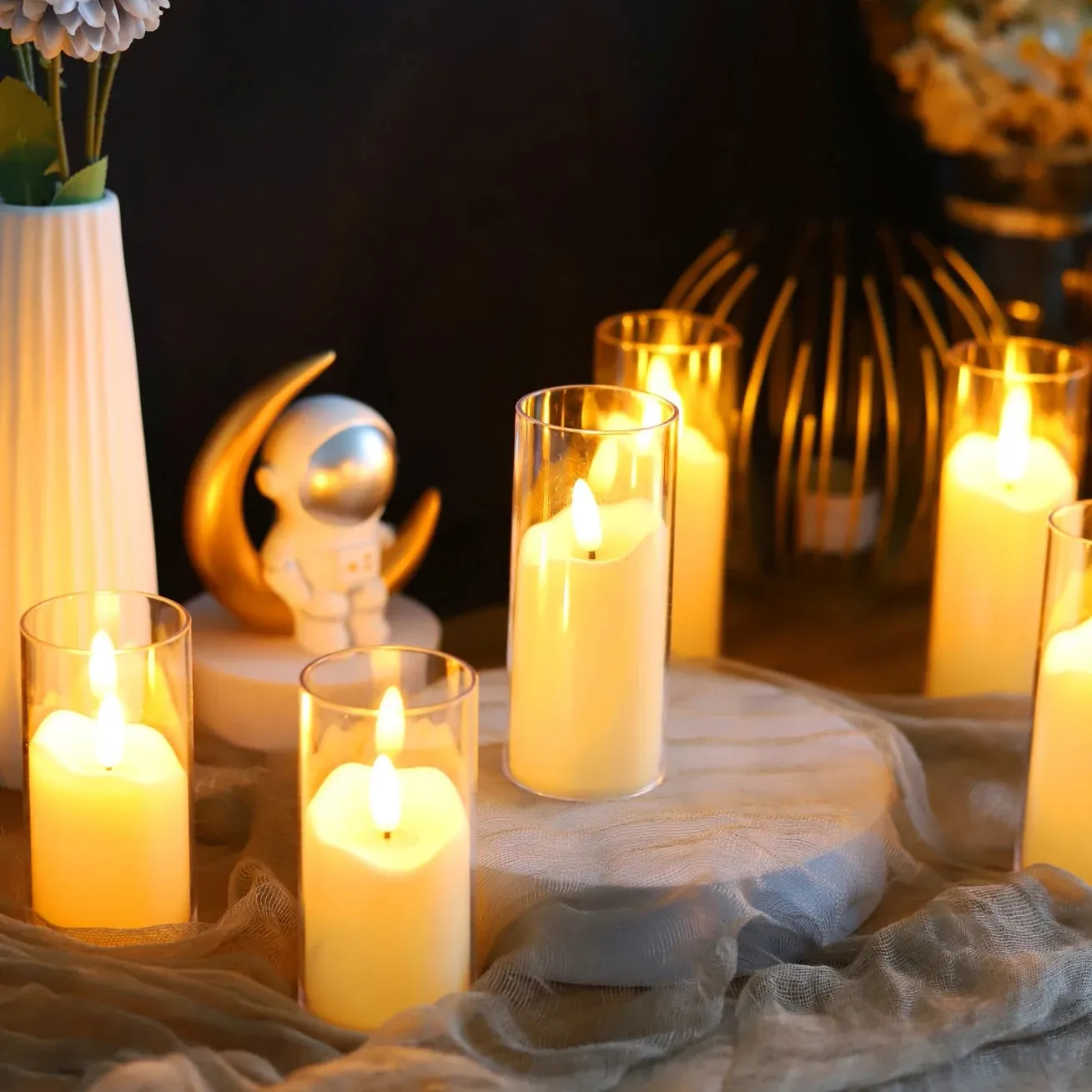6pcs LED Flameless Electric Candles Lamp Acryl Glass Batterij flikkeren Nep Tealight Candle Bulk voor bruiloft Kerstmis 240417