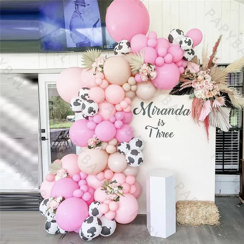 Décoration de fête 120pcs thème des terres agricoles de vache ballon rose garland arc kit 12inch ballons imprimés pour les fournitures de décoration d'anniversaire de ferme