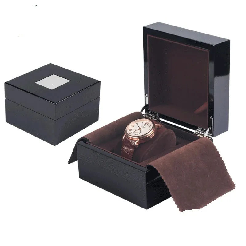 High Quanlity Black Lacquered Luxury Wooden Watch Case HighEnd Box Brand Display Square Gifts 240412