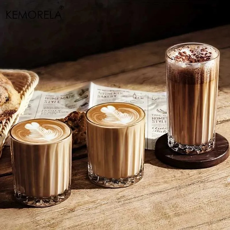 Tumblers Kemorela Iced Coffee Cup Milk Cafe Latte IC Retro Drink Wine Cocktail Tea Glass Tumbler Tumbler Acdable Tribbed Set H240425