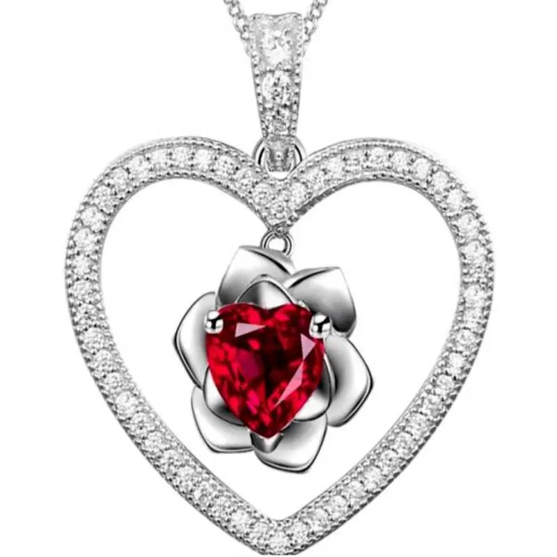 Collane con ciondolo Collana romantica squisita a forma di cuore con ciondolo a forma di rosa, l'amore perfetto è un regalo per le ragazze_voghion.com