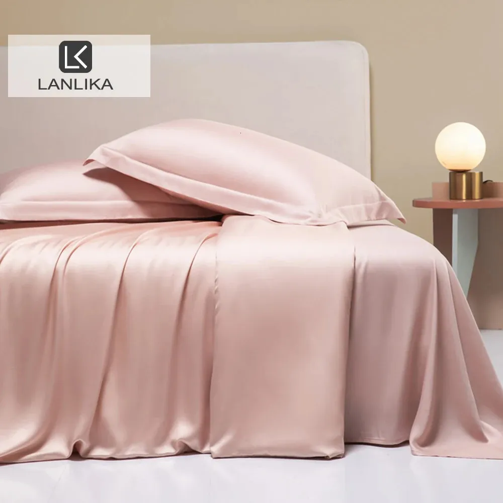 Lanlika Frauen rosa Natur 100% Seiden Bettwäsche Set Beauty Duvet Cover Flachblatt Queen Kingsking Bett Leinenkissenbezug für Schlafgeschenk 240425