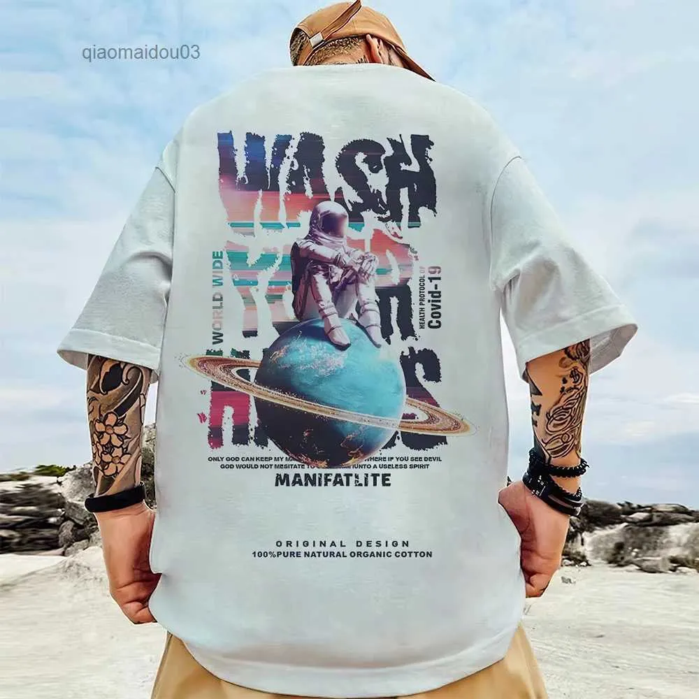 T-shirts masculins T-shirt pour hommes de la mode 3D SPACE ASTRONAUT Impression à manches courtes Tee Summer Street Hip Hop T-shirt pour hommes Men de vêtements surdimensionnés Topsl2404