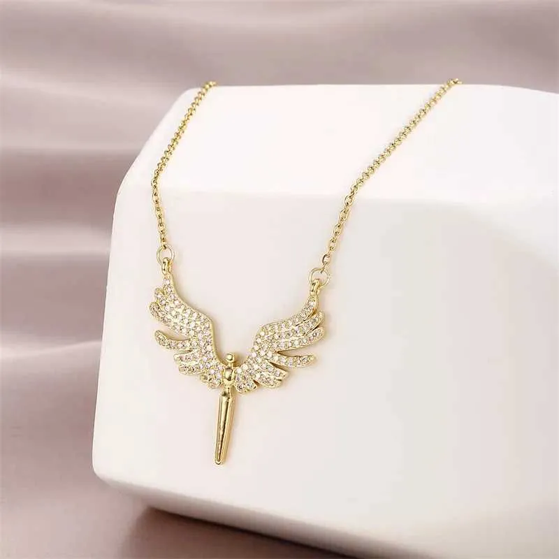 Necklaces Fashion Retro Angel Wing Necklace Light Micro-set Pendant Simple Design Stainless Steel Clavicle Chain Gift_voghion.com