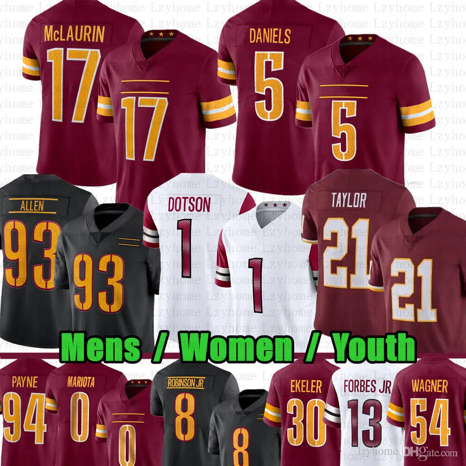 Terry McLaurin 13 Emmanuel Forbes Sam Howell Jersey de futebol Chase Young Jahan Dotson Daron Payne Jonathan Allen Tress Way Montez Sweat Brian Robinson Jr Sean Taylor