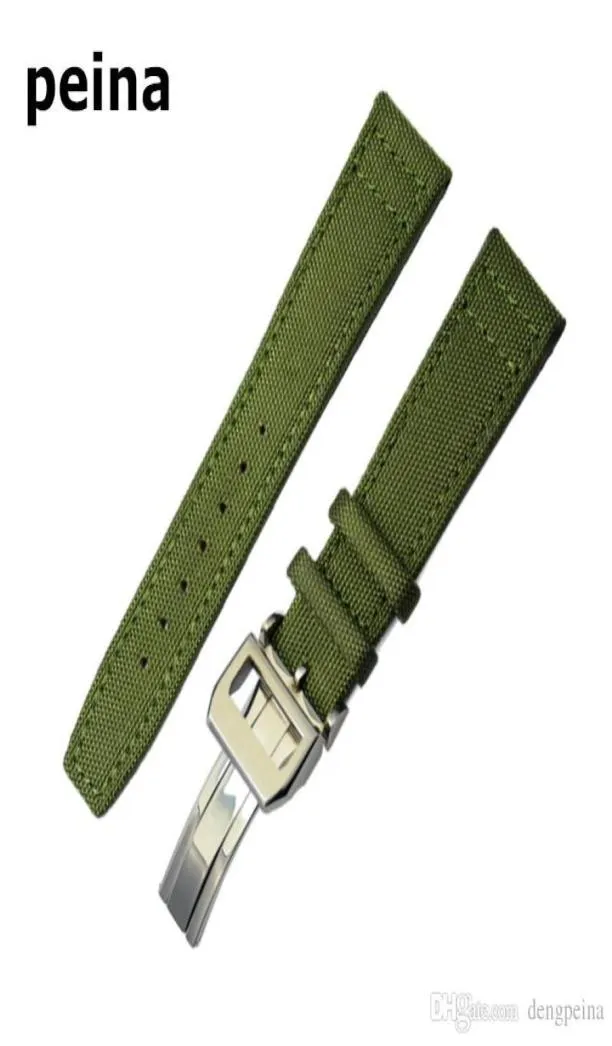 21 mm New Blackgreen Nylon and Leather Watch Band Band pour IWC Watches2310117