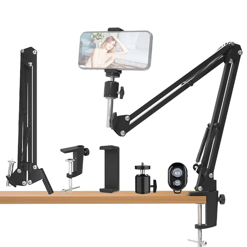 Accessories Cell Phone Holder Flexible Goose Neck Type Stand 360° Rotation Long Arm Desk Bracket Mobile Clamp For Ring Light,Mic,Shoot Video