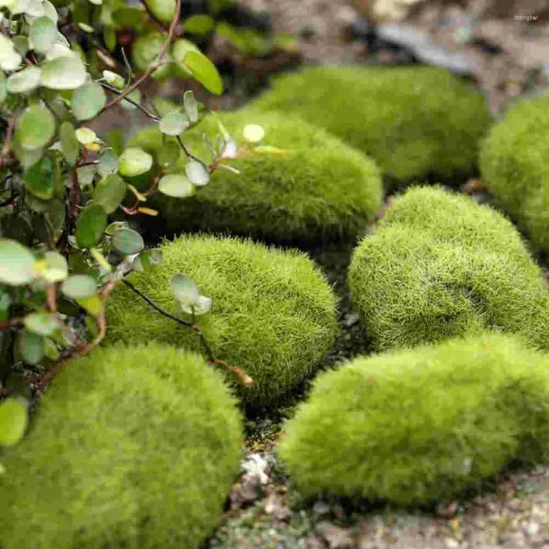 Dekorativa blommor 5 datorer Växtdekor Simulerad Moss Stone Flocked Lawn Micro Landscape Ornament Decoration (5st) Faux Mossy Stones